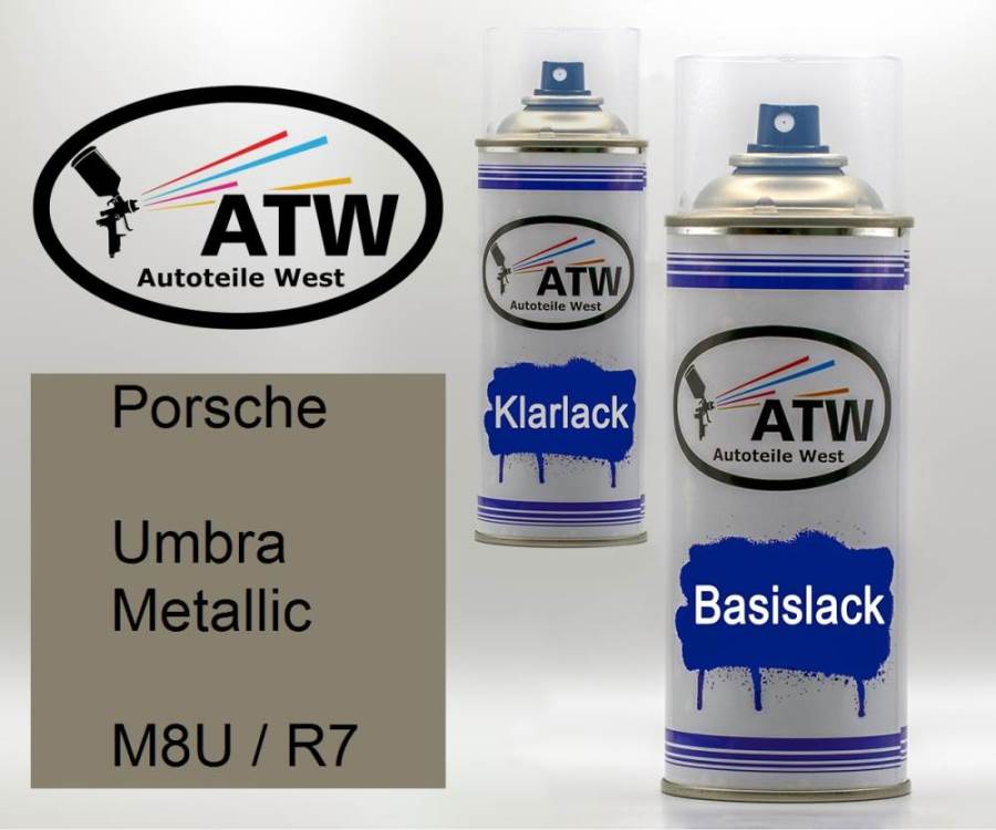 Porsche, Umbra Metallic, M8U / R7: 400ml Sprühdose + 400ml Klarlack - Set, von ATW Autoteile West.